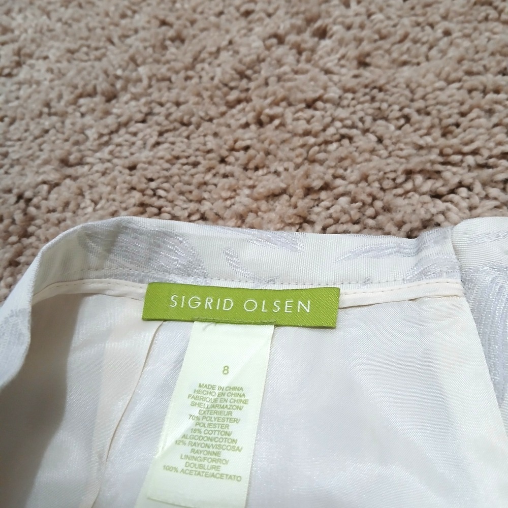 SIGRID OLSEN Women's Skirt 8 Cream Floral Linen Blend Knee Length Back Zip Lined